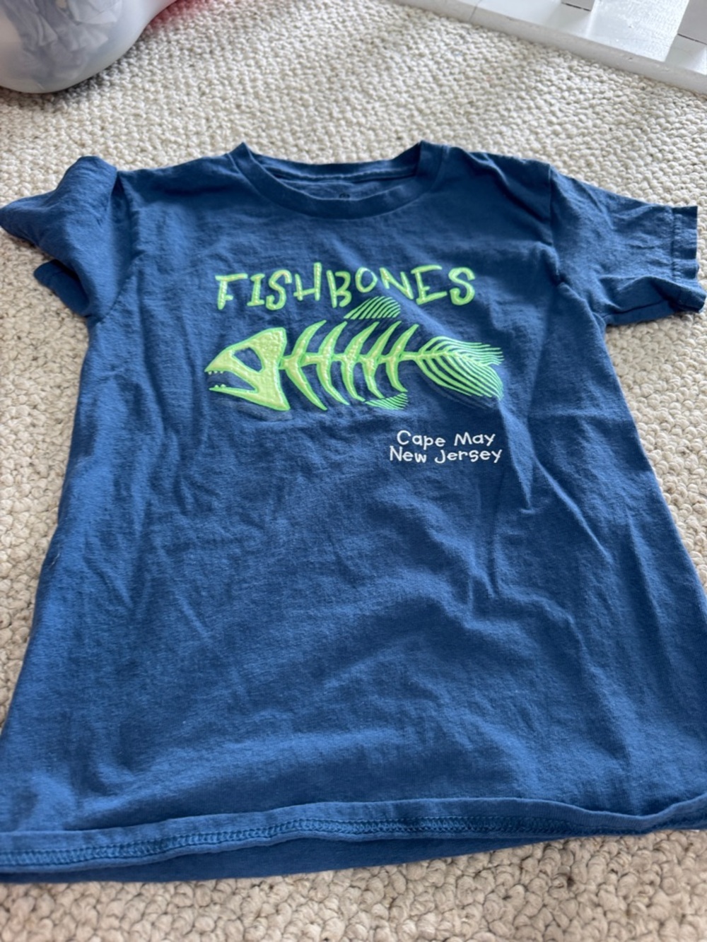 Blue Tee with Neon Green Fishbone Graphic cape may New Jersey